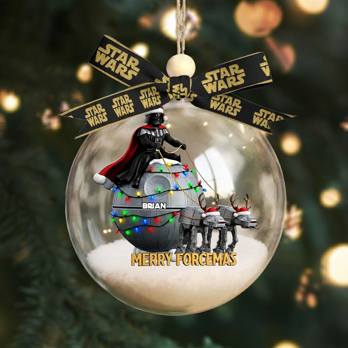 Merry Forcemas - Personalized The Force Snow Globe Ornament With Bow