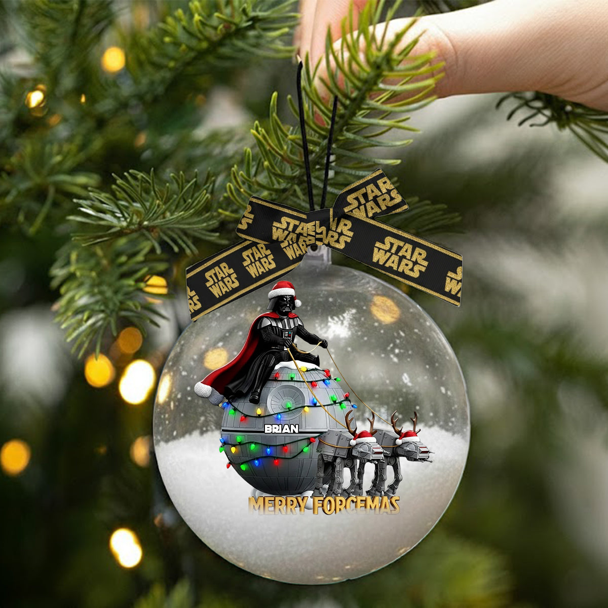 Merry Forcemas - Personalized The Force Snow Globe Ornament With Bow