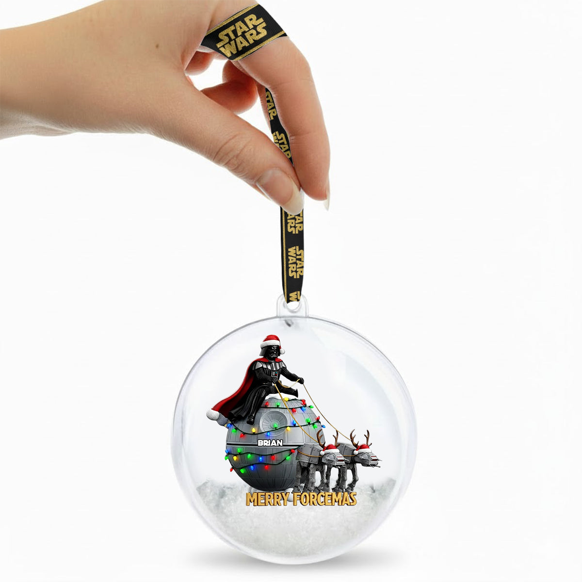 Merry Forcemas - Personalized The Force Snow Globe Ornament With Bow