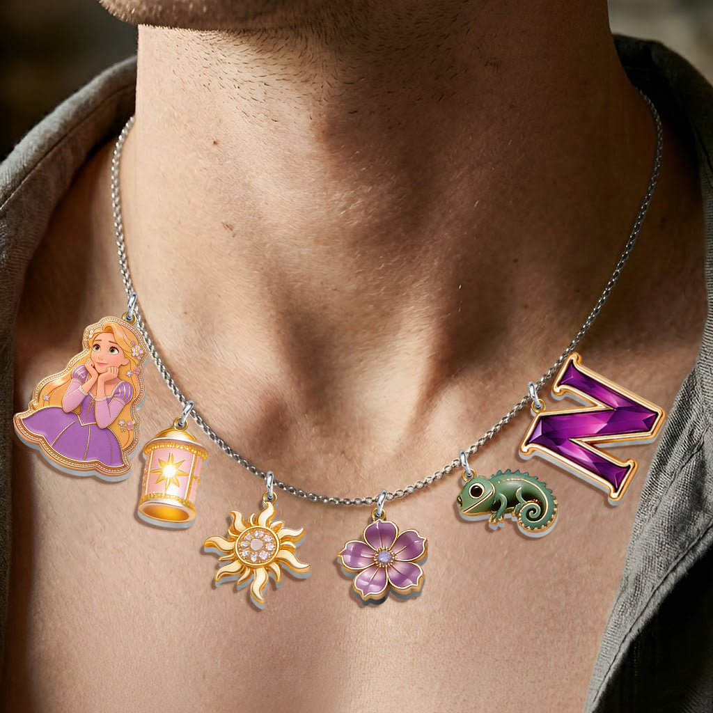 Beautiful Princess With Long Hair - Personalized Beautiful Princess Metal Necklaces With Pendants