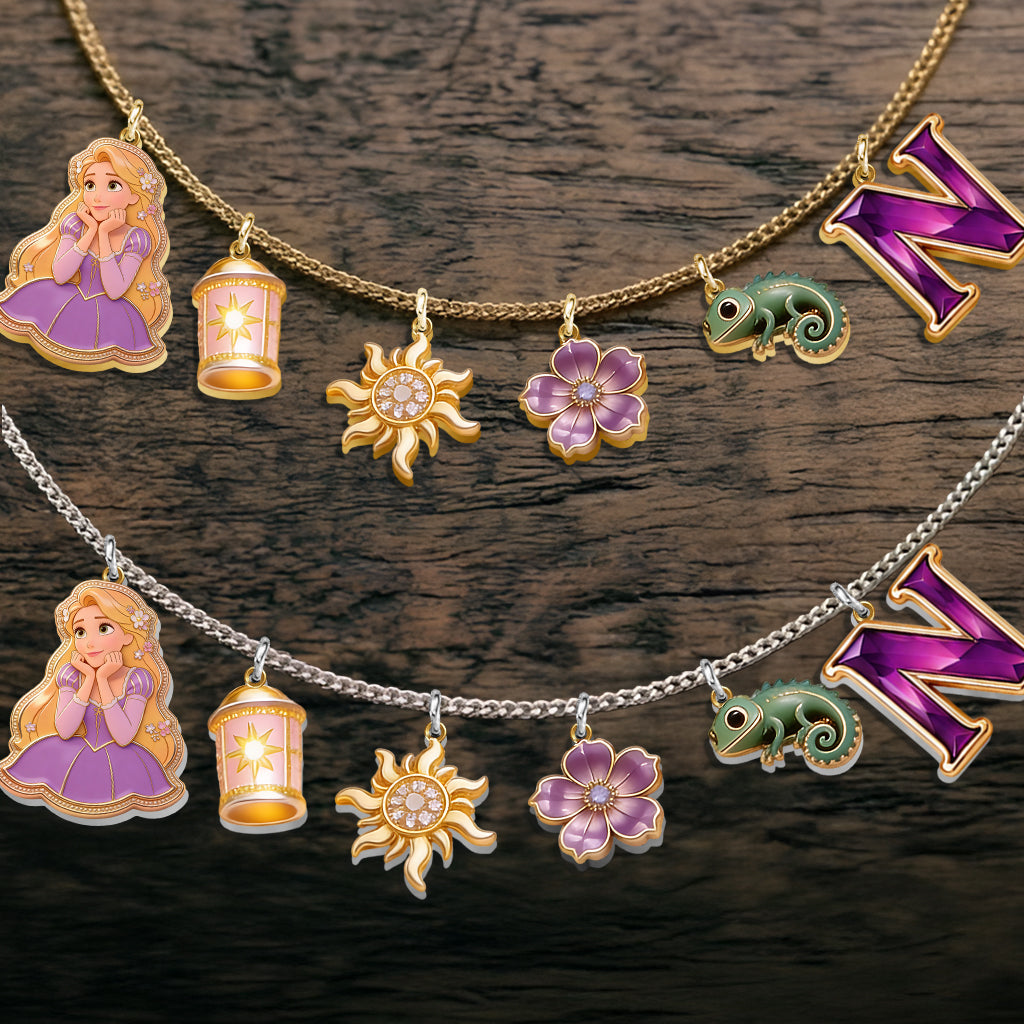 Beautiful Princess With Long Hair - Personalized Beautiful Princess Metal Necklaces With Pendants