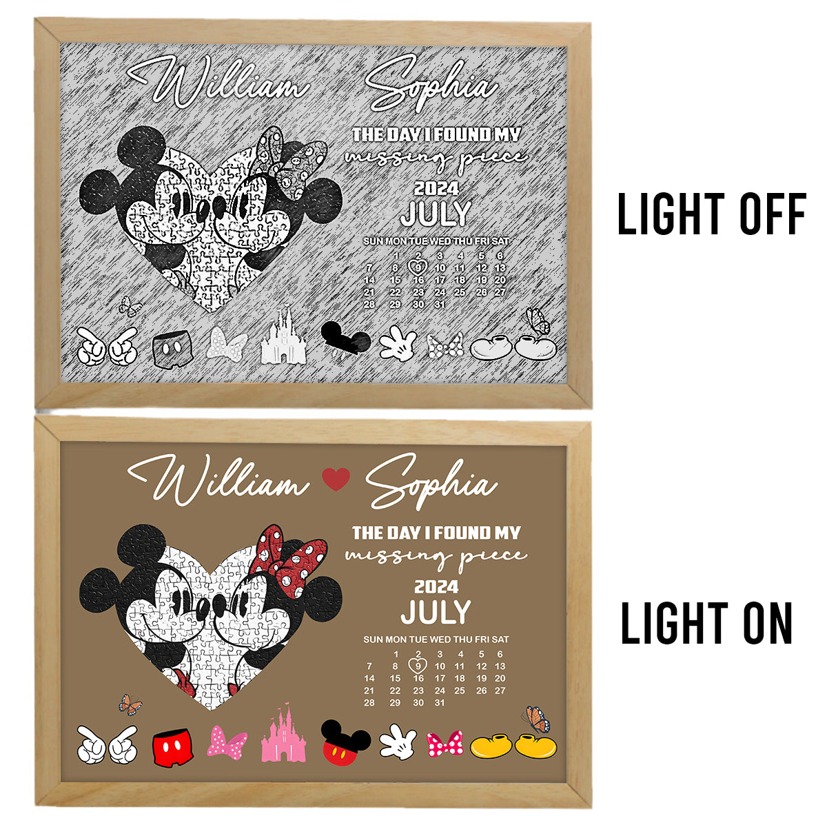 The Day I Found My Missing Piece - Personalized Couple Light Photo Frame