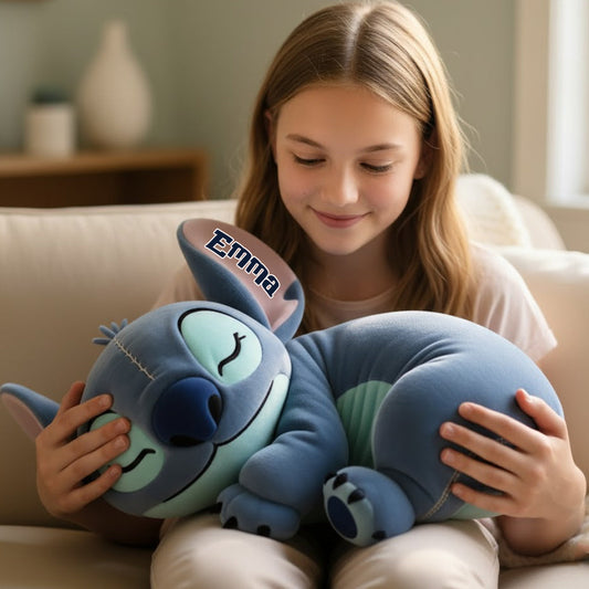 Sleeping Blue Monster - Personalized Ohana Faux Fur Shaped Pillow