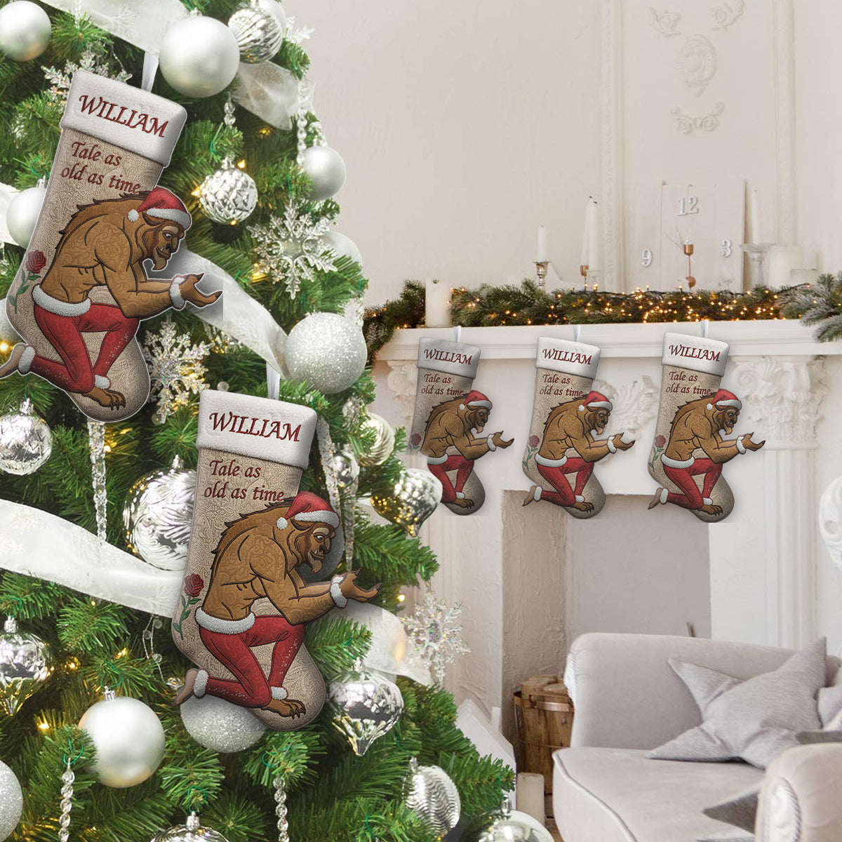 Enduring Tale - Personalized Beauty And The Beast Shaped Christmas Stocking