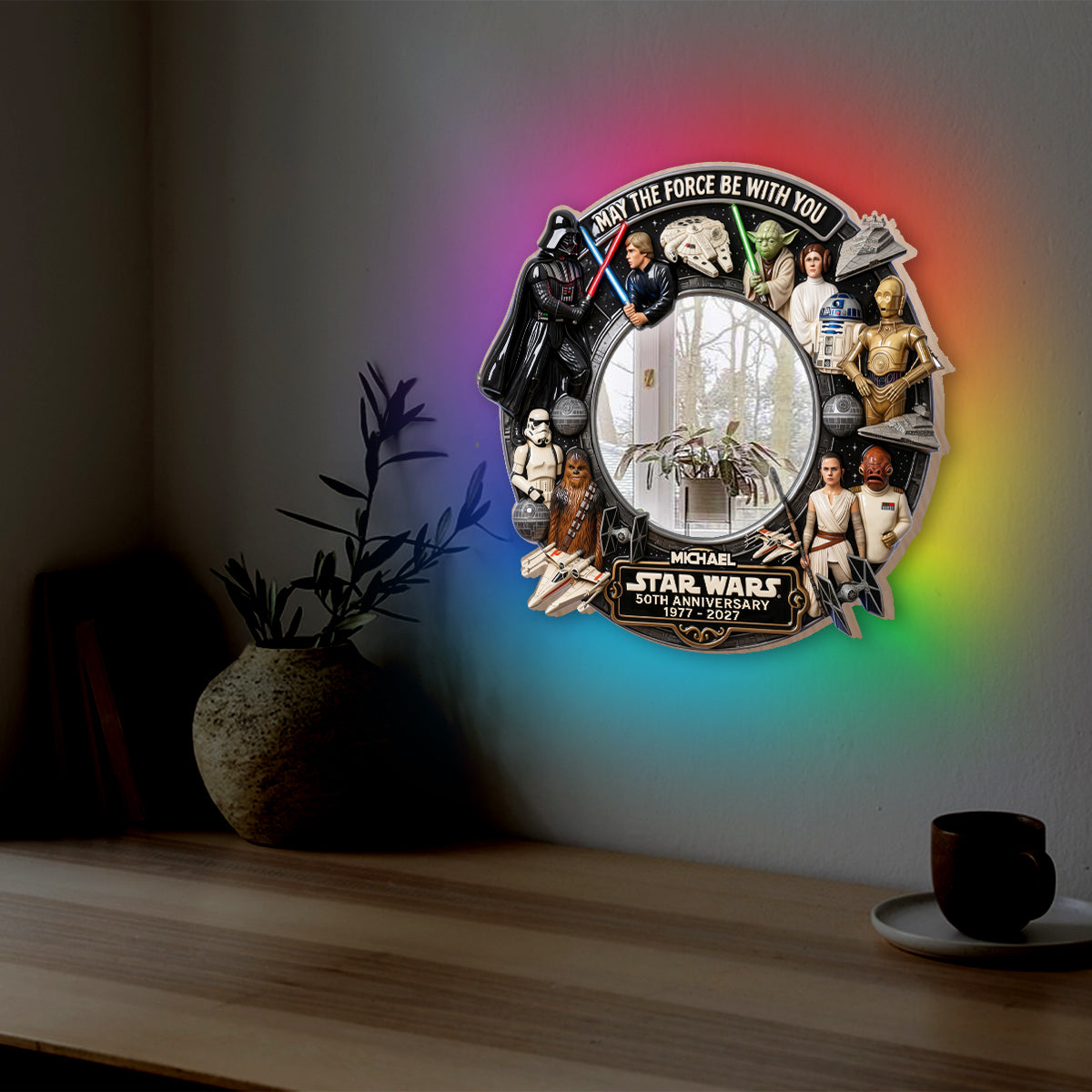 May The Force Be With You - Personalized The Force Wall Mirror With LED Light