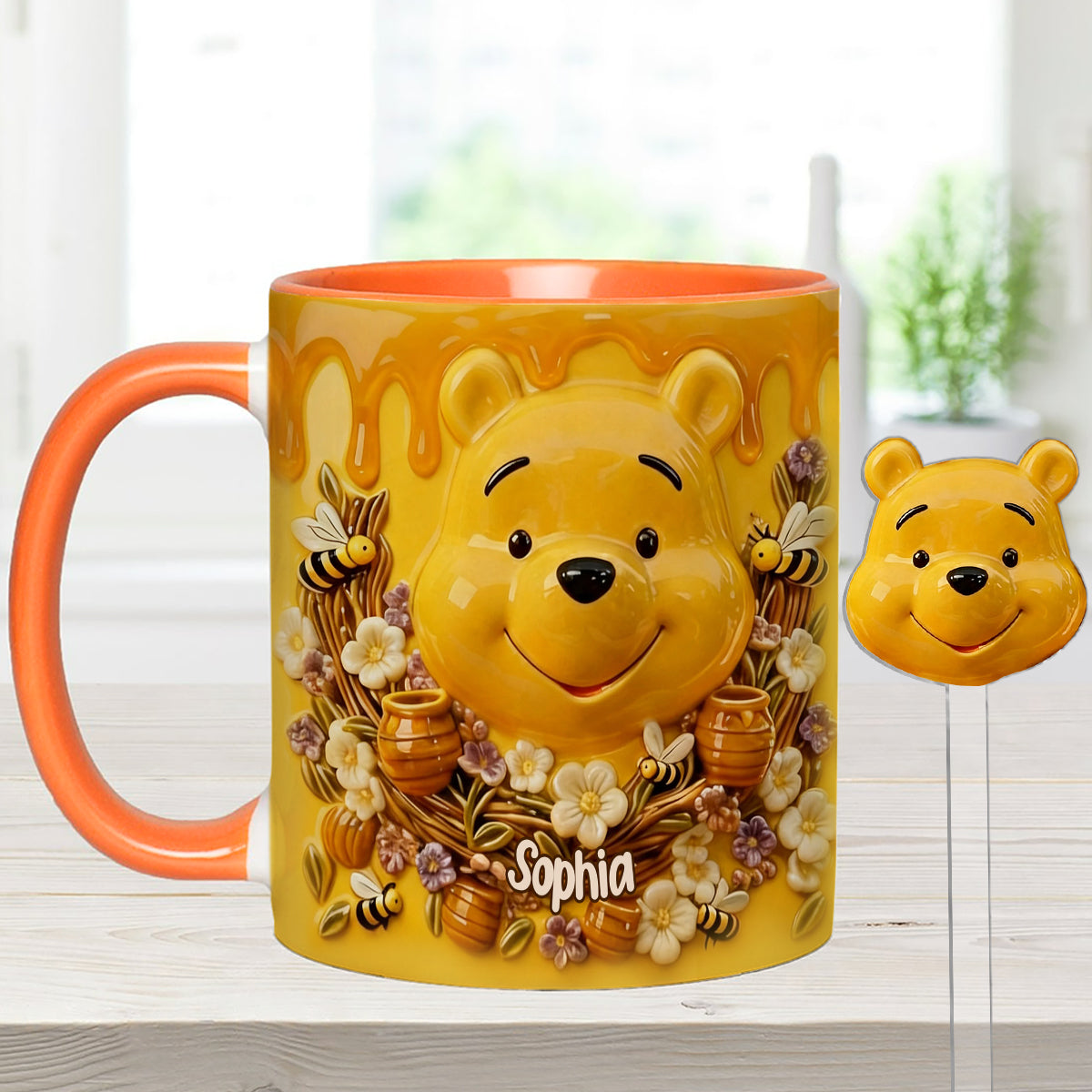 Love Honey Bear - Personalized Yellow Bear Set Accent Mug with Acrylic Stirrers
