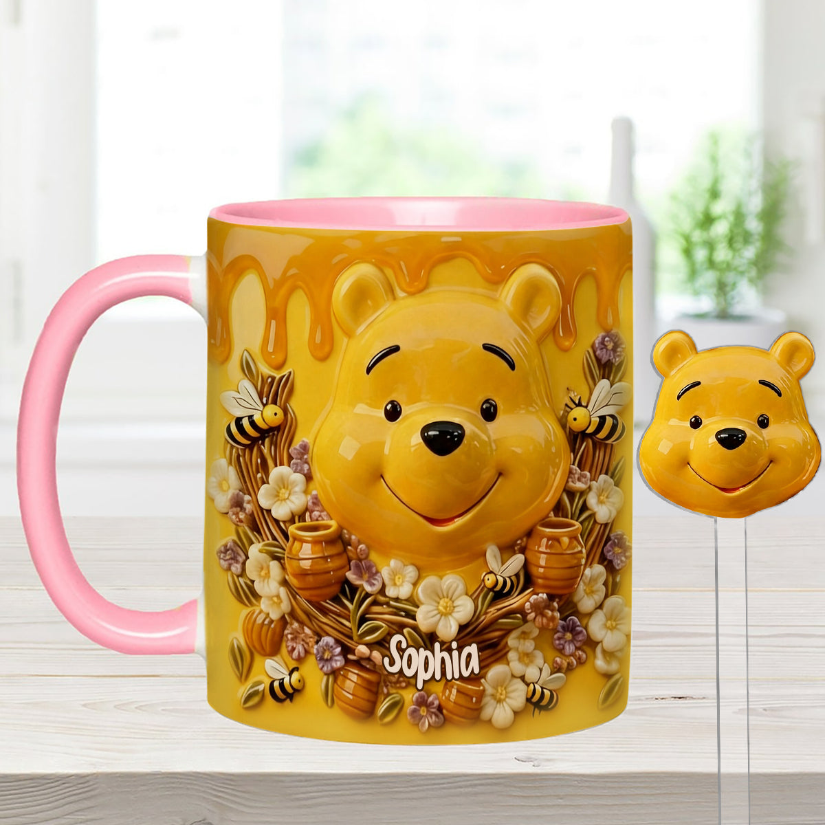 Love Honey Bear - Personalized Yellow Bear Set Accent Mug with Acrylic Stirrers