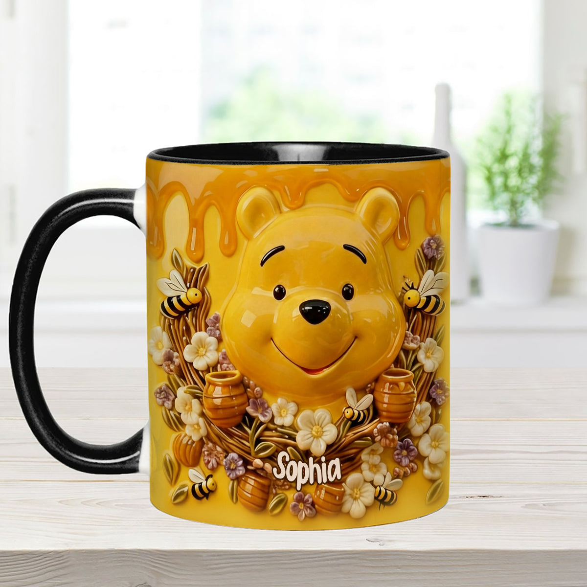 Love Honey Bear - Personalized Yellow Bear Set Accent Mug with Acrylic Stirrers
