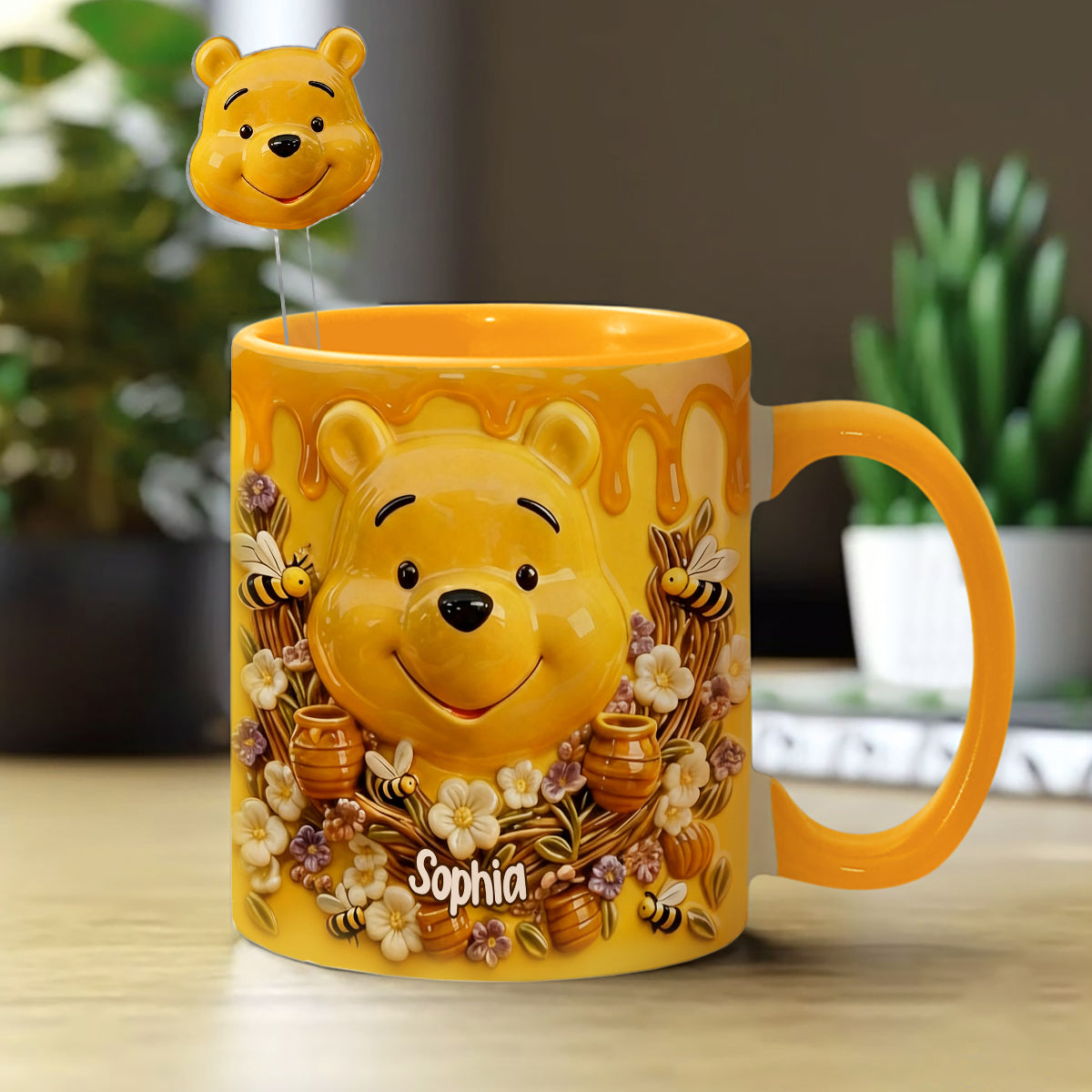 Love Honey Bear - Personalized Yellow Bear Set Accent Mug with Acrylic Stirrers