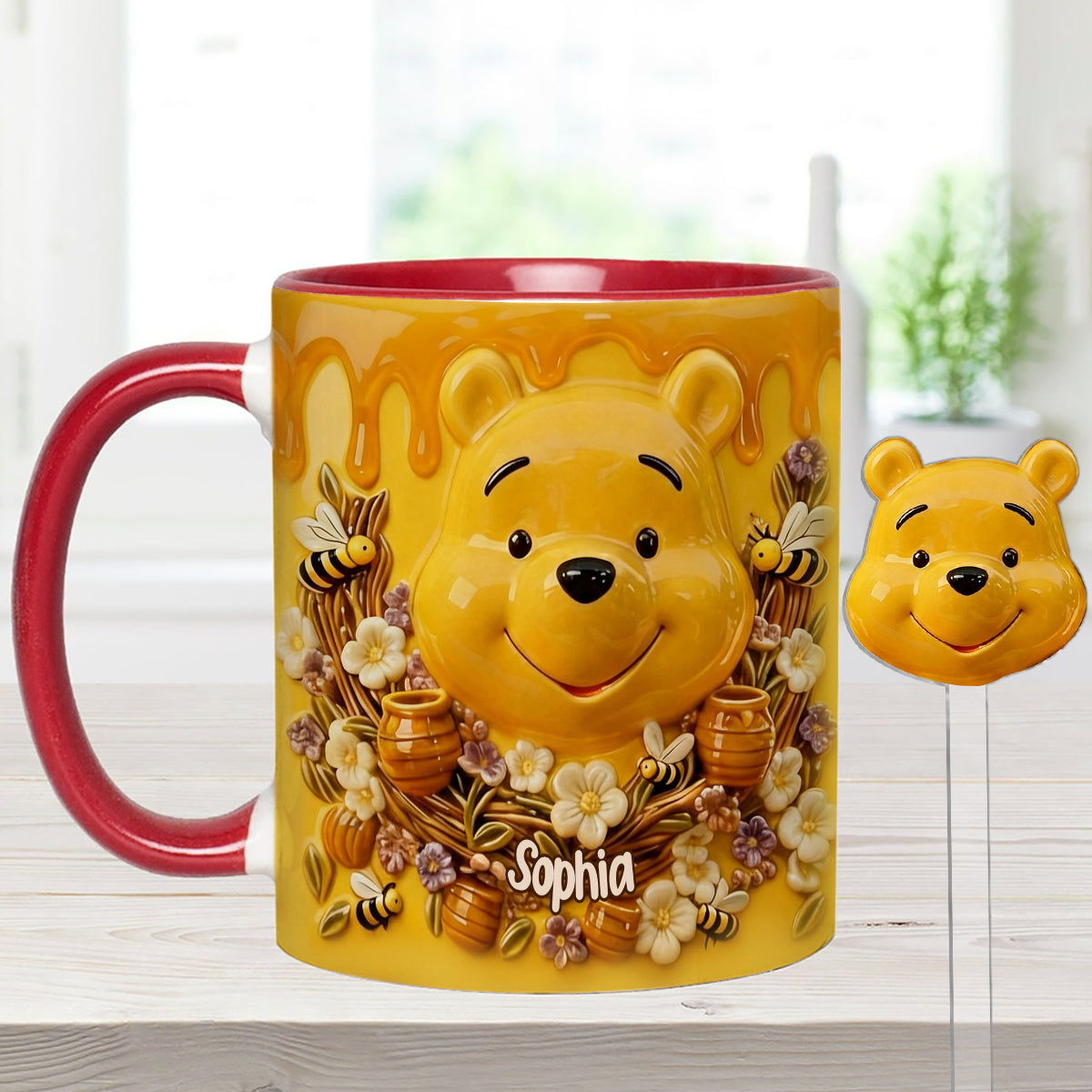 Love Honey Bear - Personalized Yellow Bear Set Accent Mug with Acrylic Stirrers