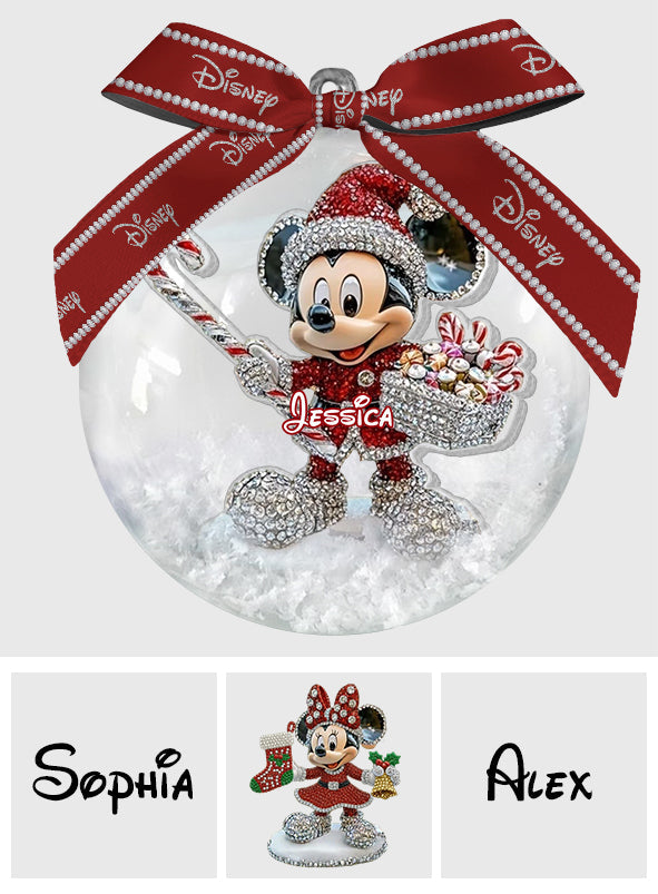 Big Ears Friends - Personalized Mouse Snow Globe Ornament With Bow