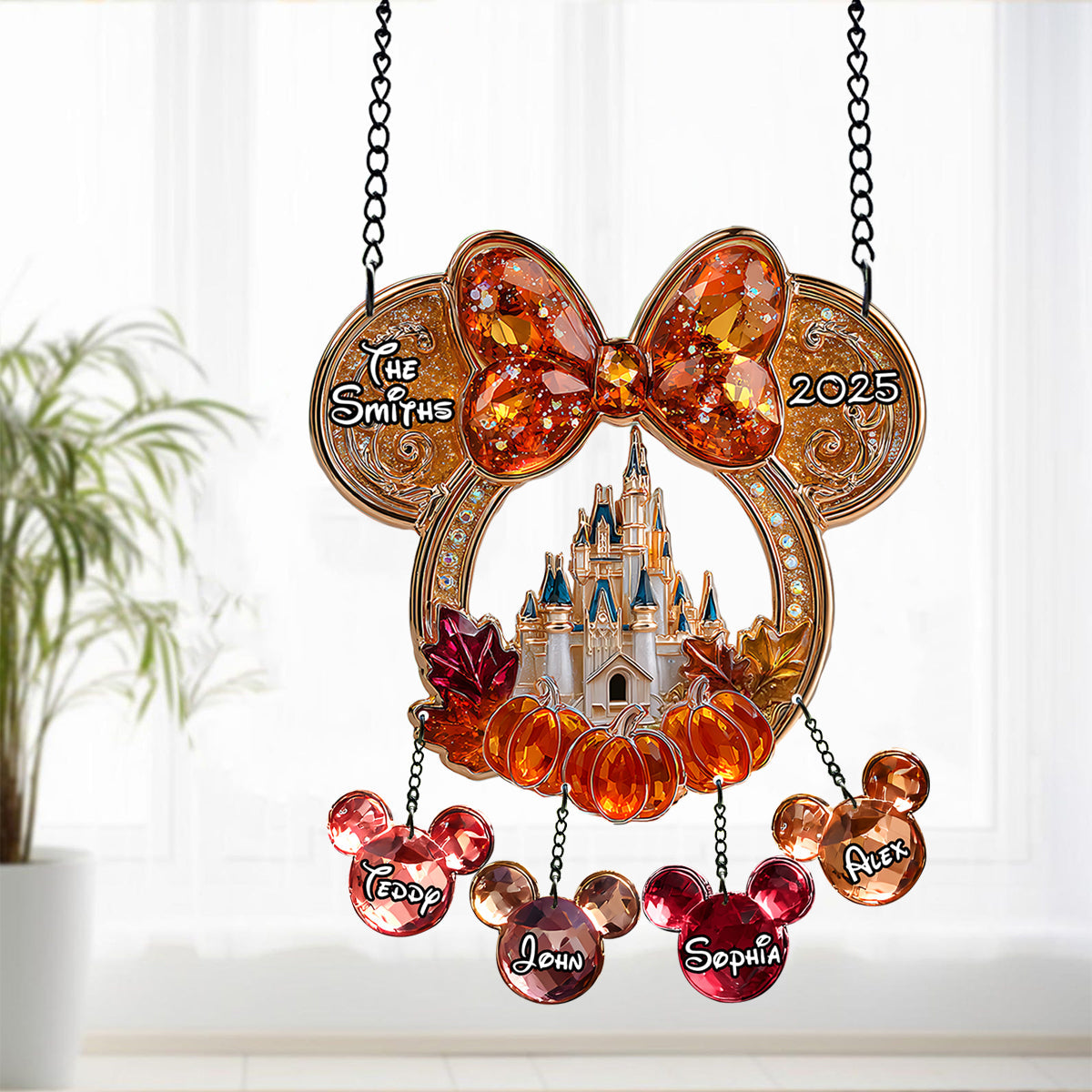 Magical Family - Personalized Mouse Window Hanging Suncatcher With Custom Charms