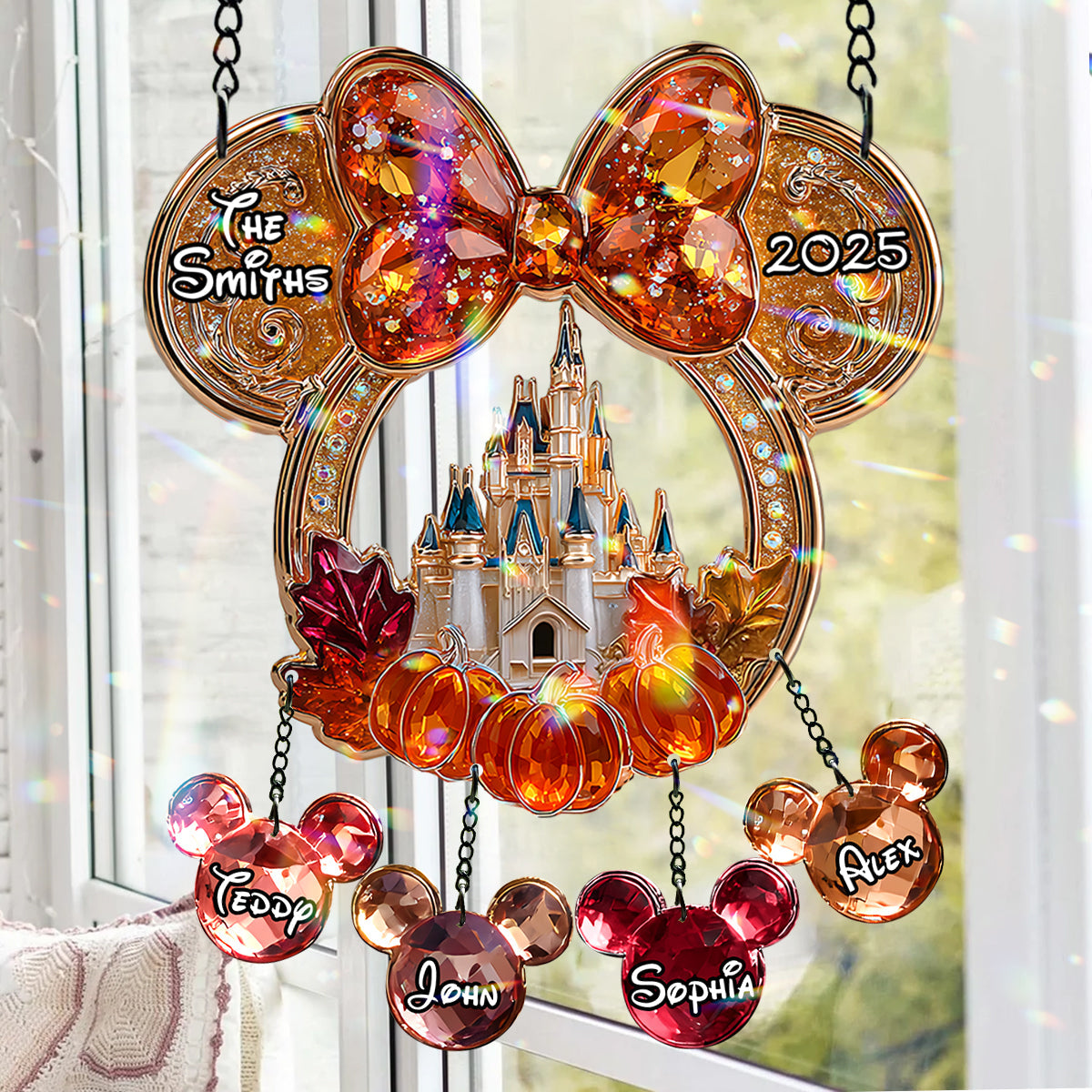 Magical Family - Personalized Mouse Window Hanging Suncatcher With Custom Charms