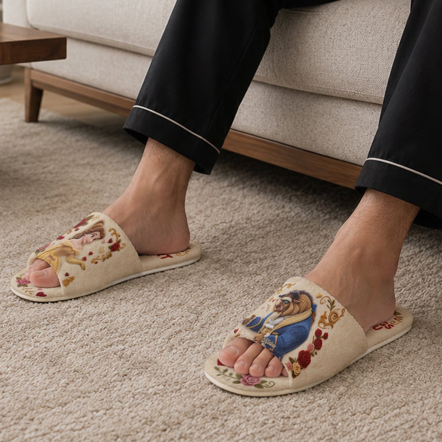 My Heart Belongs To You - Personalized Beauty And The Beast Open-Toe Slippers
