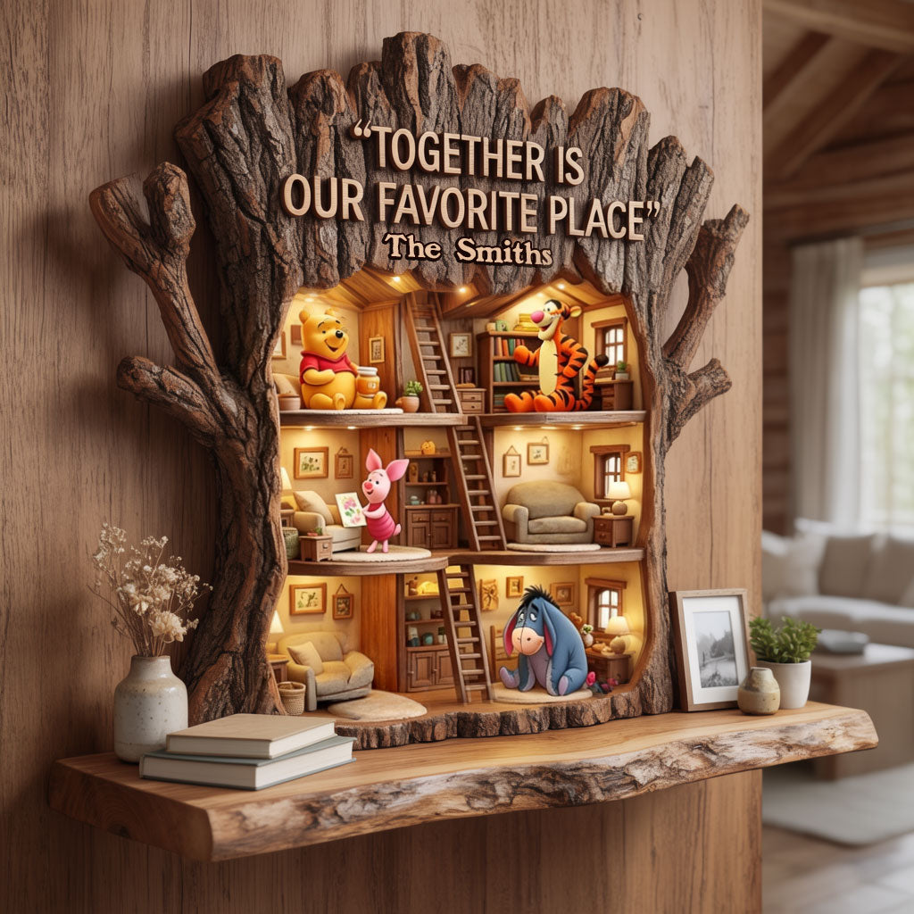 Friends - Personalized Yellow Bear Wooden Floating Shelf