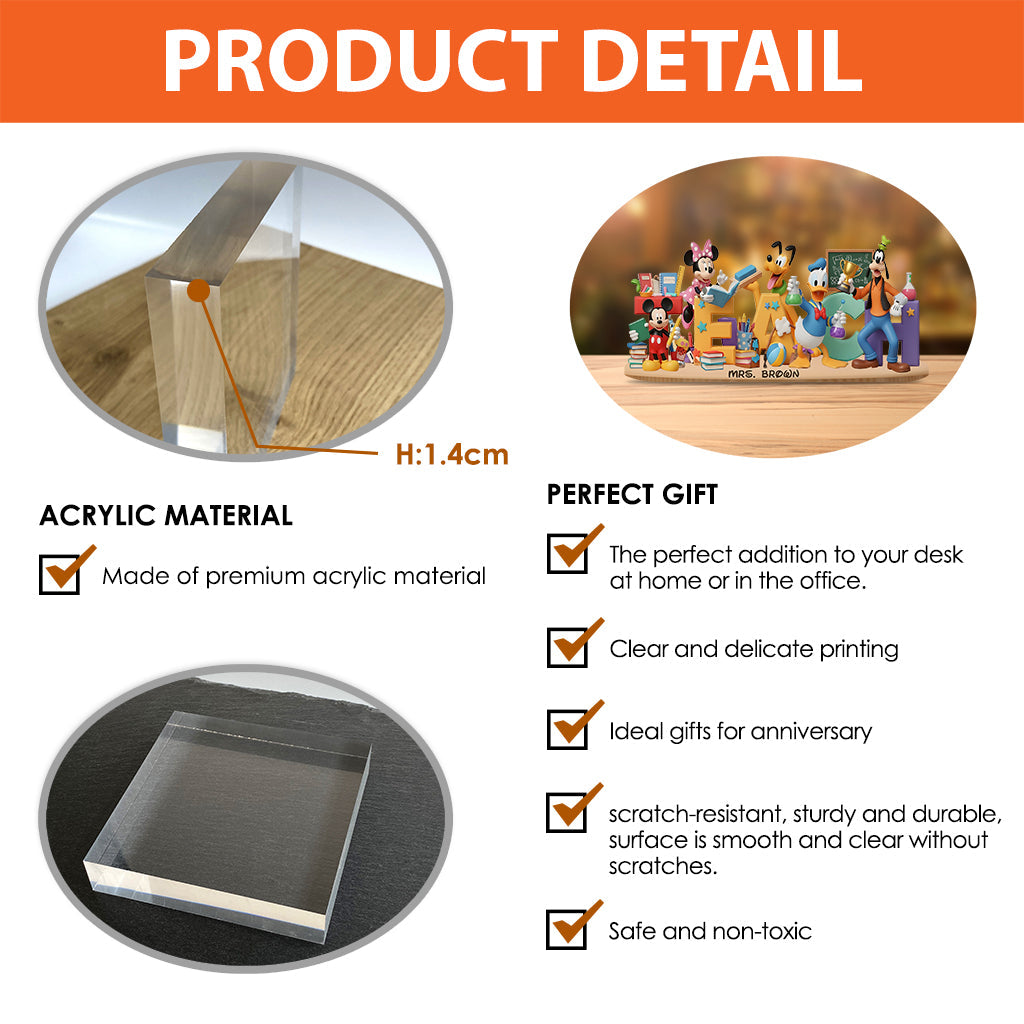 Teaching is a Work of Heart - Mouse Pals - Personalized Teacher Custom Shaped Acrylic Plaque