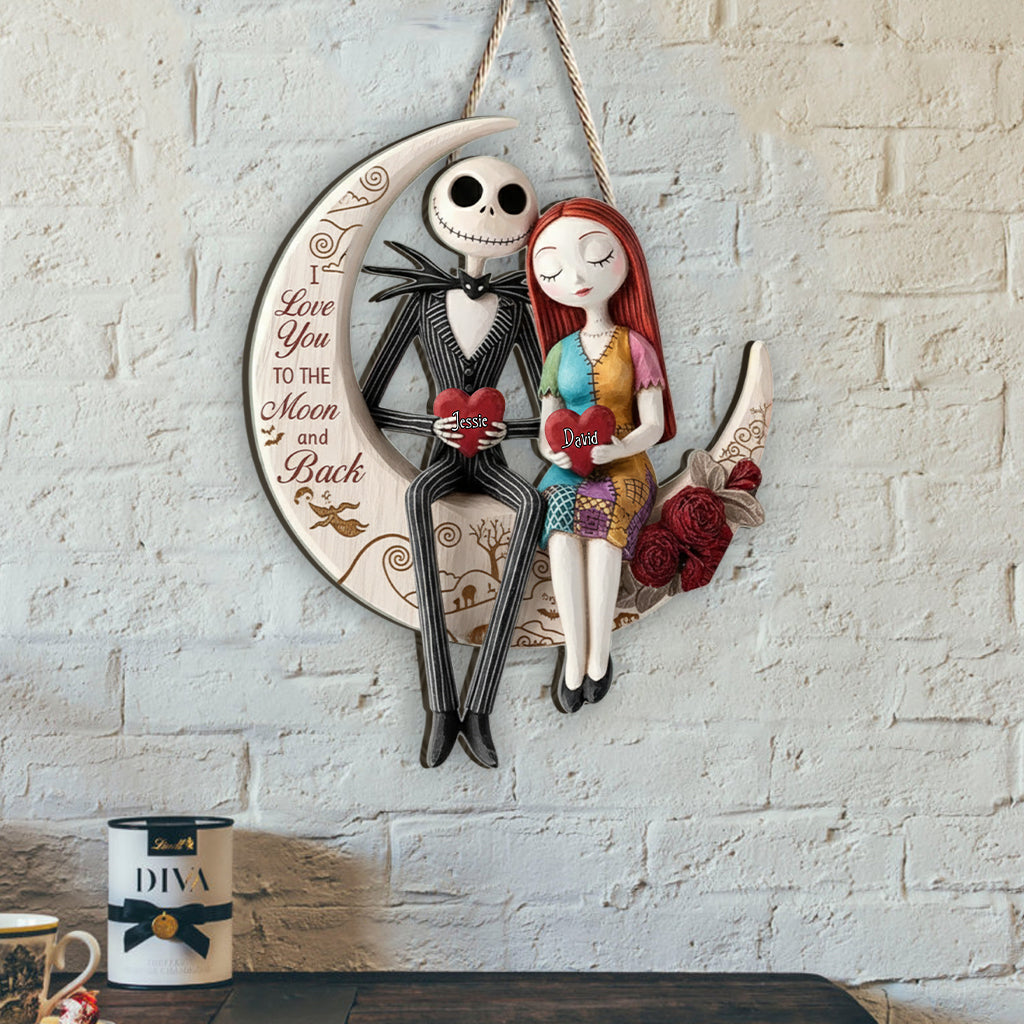 To the Moon Gothic Love - Personalized Nightmare Custom Shaped Wood Sign
