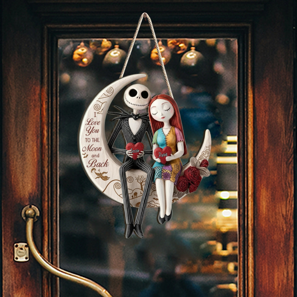 To the Moon Gothic Love - Personalized Nightmare Custom Shaped Wood Sign