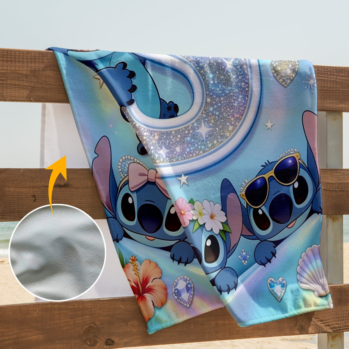 Cute Blue Alien With Letter - Personalized Ohana Quick-dry Beach Towel/ Bath Towel