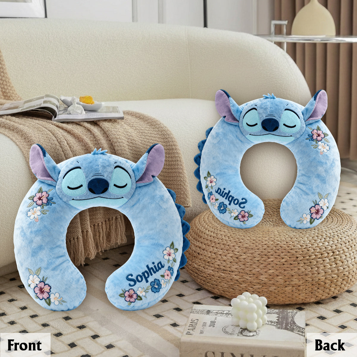 Blue Monster Travel Gift - Personalized Ohana Premium Faux Fur Pillow