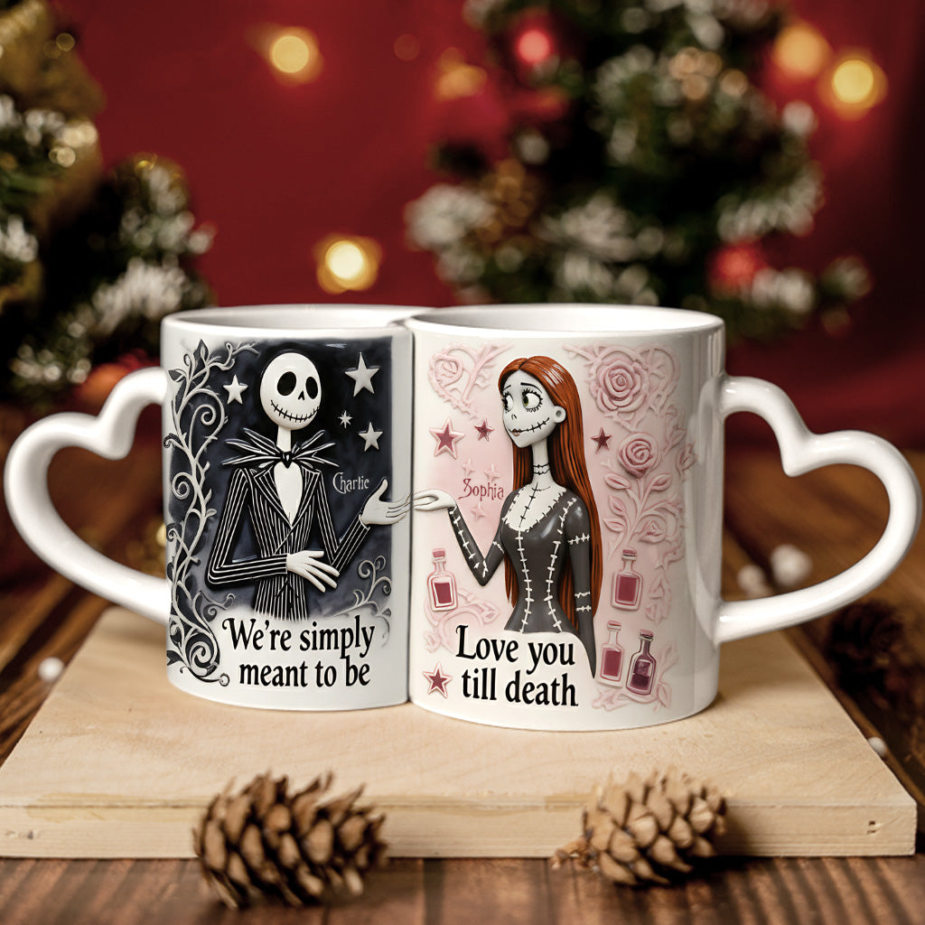 We're Simply Meant To Be - Personalized Nightmare Matching Heart Handle Mug