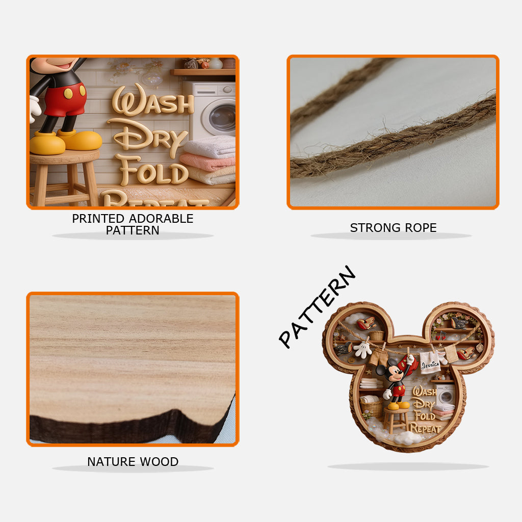 Wash Dry Fold Repeat - Personalized Mouse Custom Shaped Wood Sign