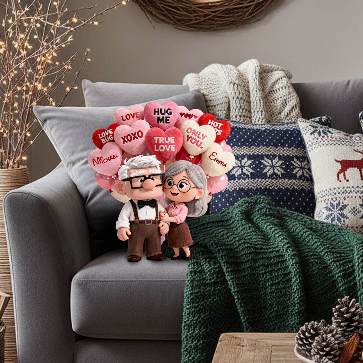 I Love You - Personalized Up Movie Couple Faux Fur Shaped Pillow