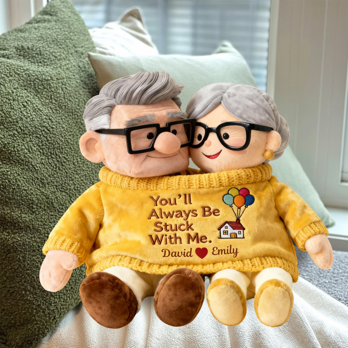 You'll Always Be Stuck With Me - Personalized Couple Faux Fur Shaped Pillow