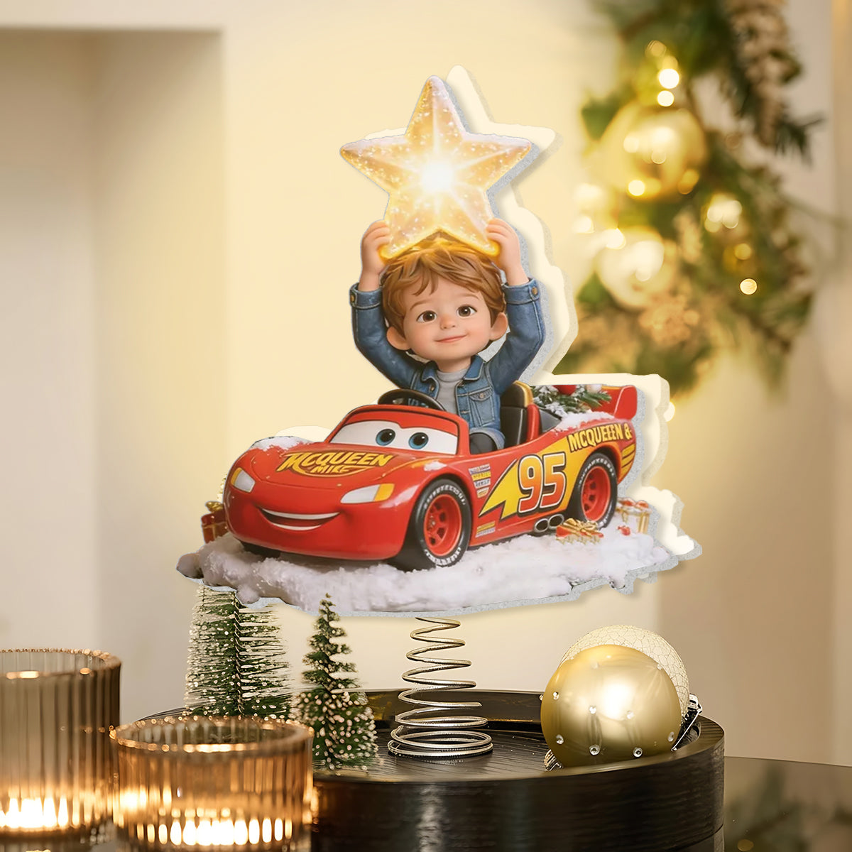 Little Racer Christmas - Personalized Racing Lover LED Light Tree Topper