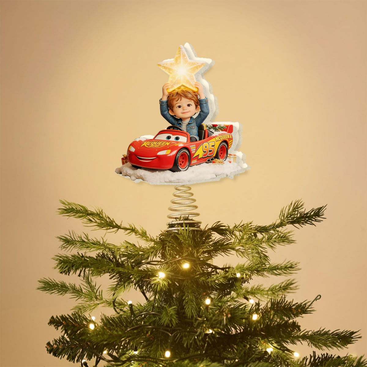 Little Racer Christmas - Personalized Racing Lover LED Light Tree Topper