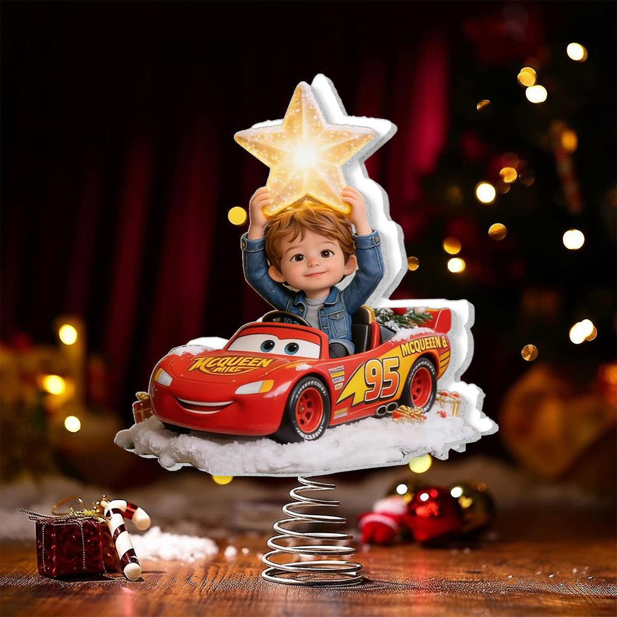 Little Racer Christmas - Personalized Racing Lover LED Light Tree Topper