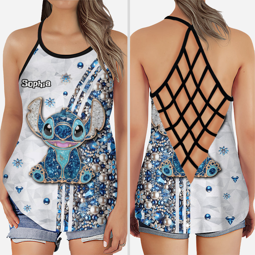 Blue Monster - Personalized Ohana Cross Tank Top and Leggings