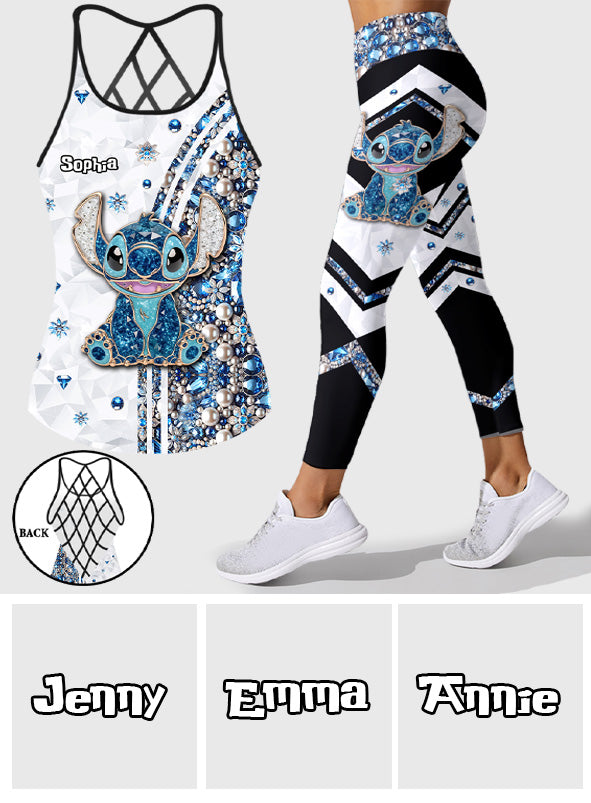 Blue Monster - Personalized Ohana Cross Tank Top and Leggings