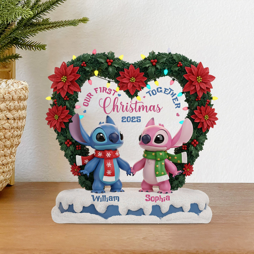 Couple Ohana Our First Christmas Together - Personalized Ohana Custom Shaped Acrylic Plaque