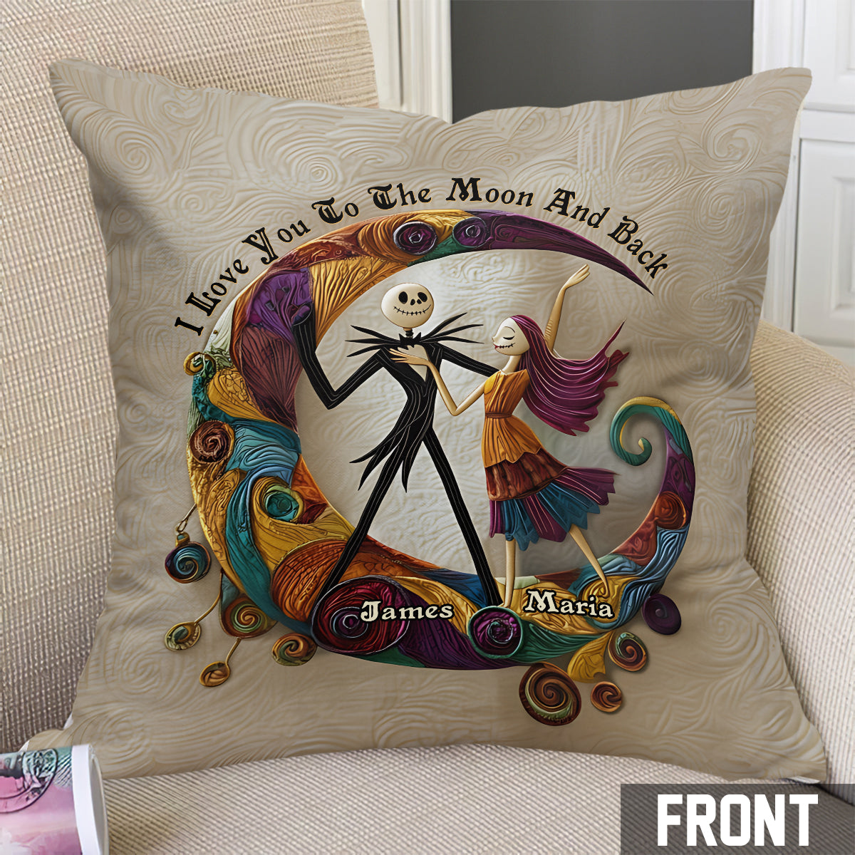 Couple Nightmare I Love You To The Moon And Back - Personalized Nightmare Throw Pillow