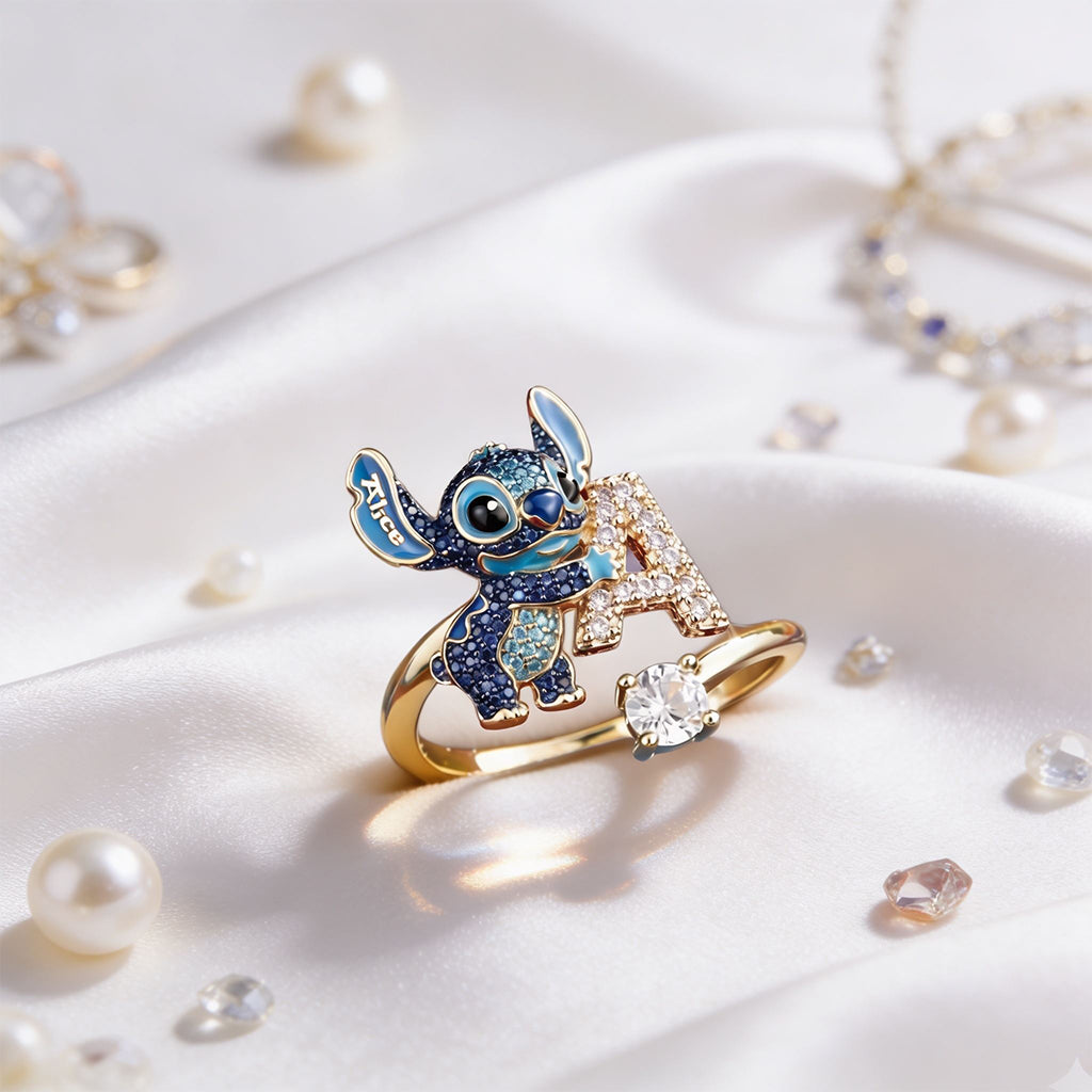 Cute Blue Alien - Personalized Ohana Adjustable Shaped Ring