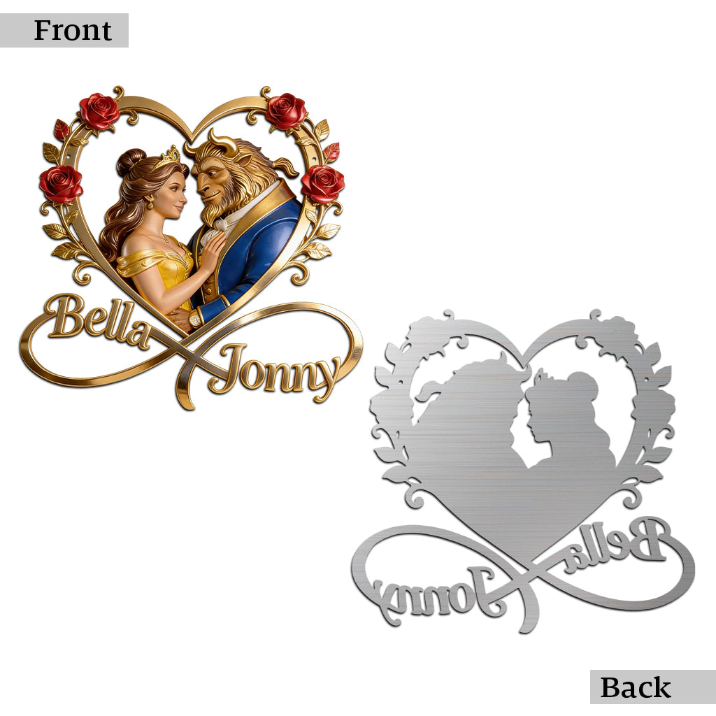 I Love You To Infinity And Beyond - Personalized Beauty And The Beast Cut Metal Sign