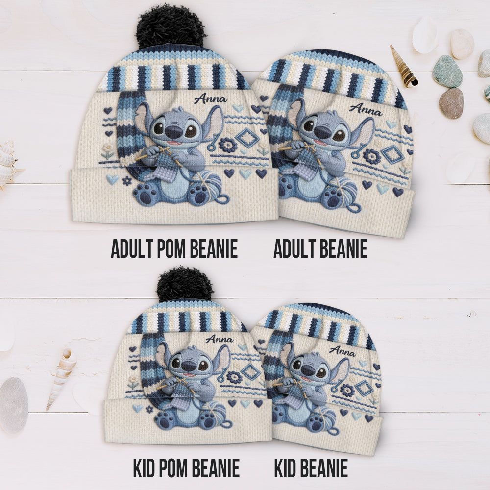 SHH I'm Crocheting - Personalized Ohana Beanie Hat & Knitted Mittens