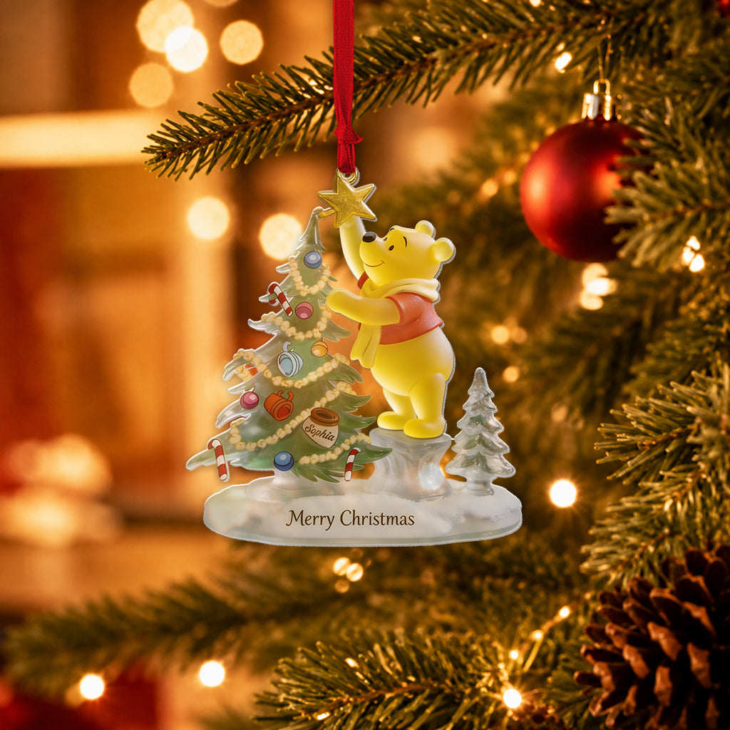 Merry Christmas - Personalized Yellow Bear Custom Shape Glass Ornament