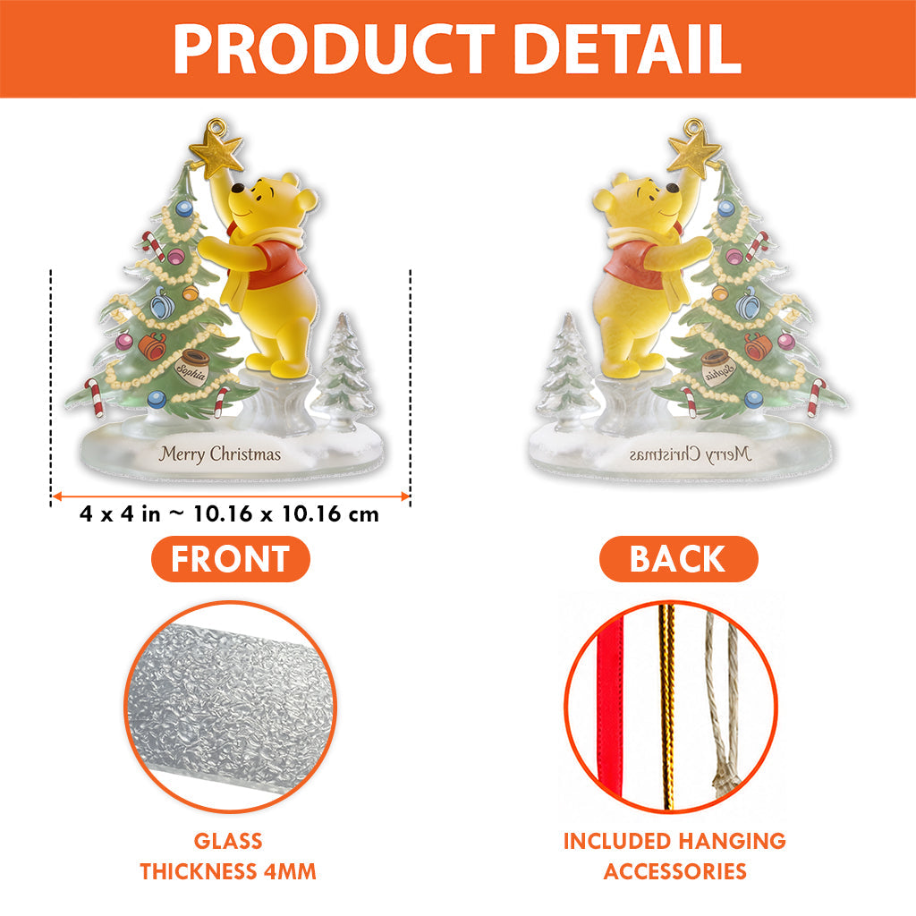 Merry Christmas - Personalized Yellow Bear Custom Shape Glass Ornament