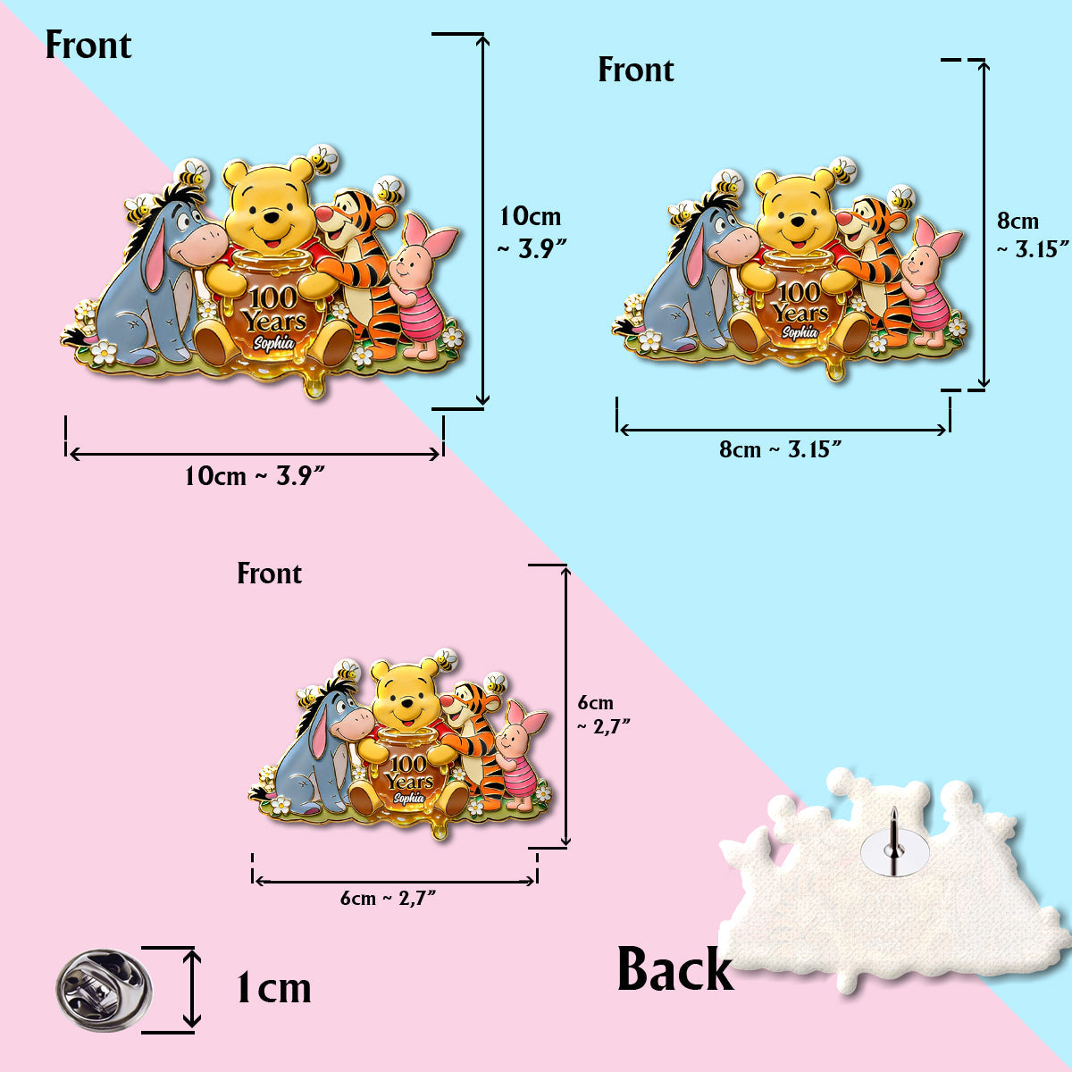 100 Years - Personalized Yellow Bear Pin