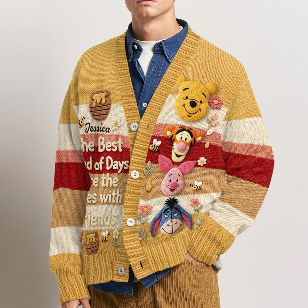 Friends - Personalized Yellow Bear Cardigan Sweater