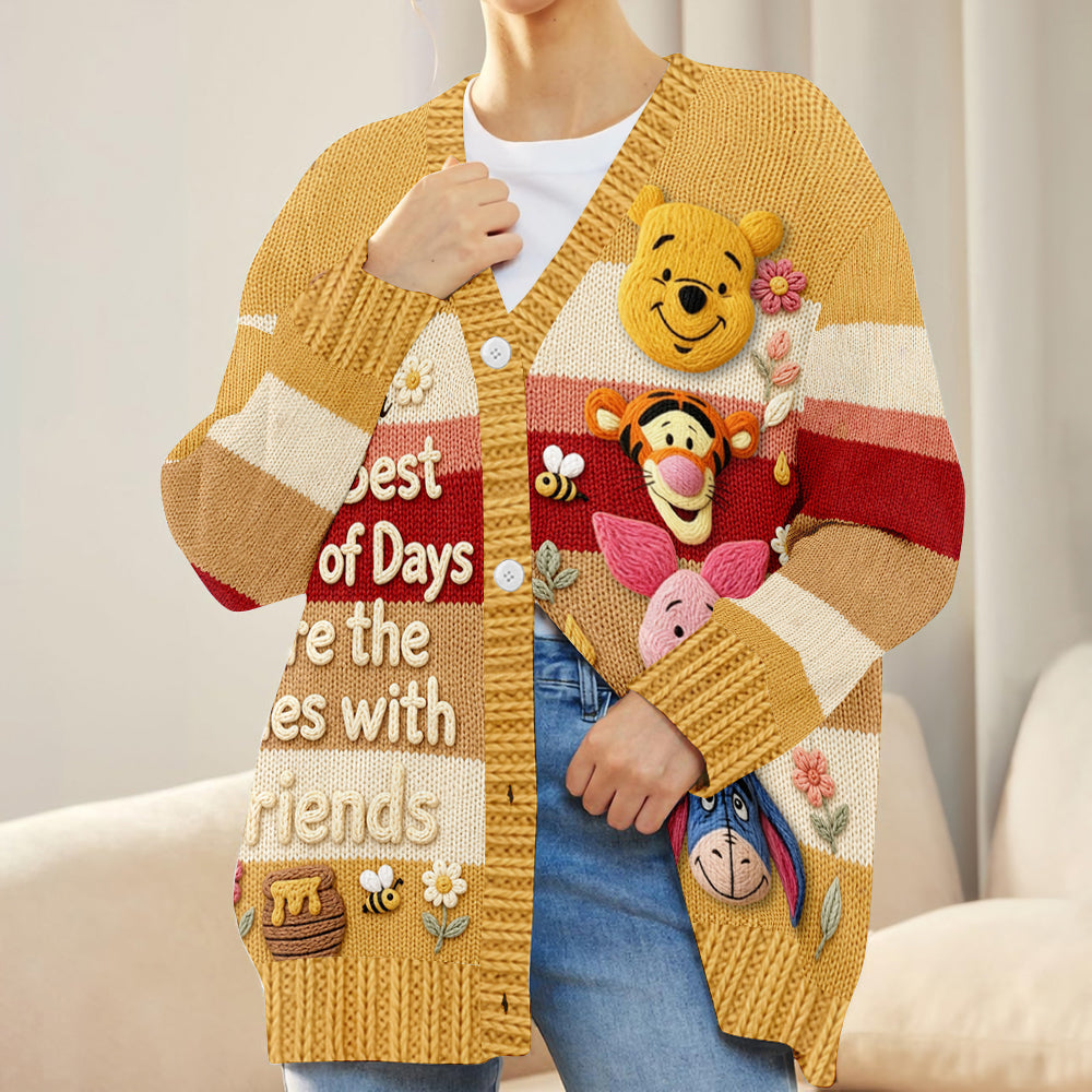 Friends - Personalized Yellow Bear Cardigan Sweater