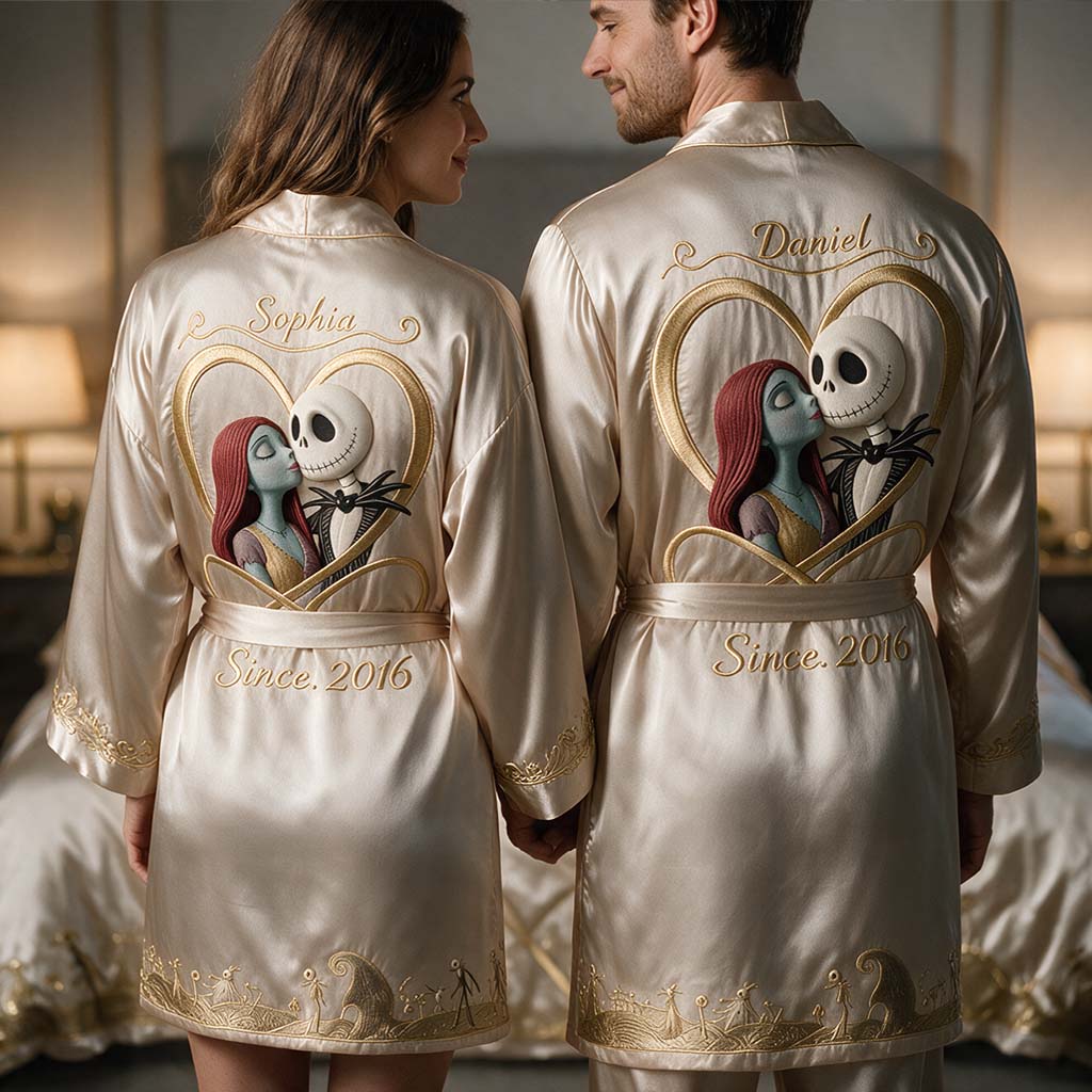We're Simple Meant To Be - Personalized Nightmare Satin Robe