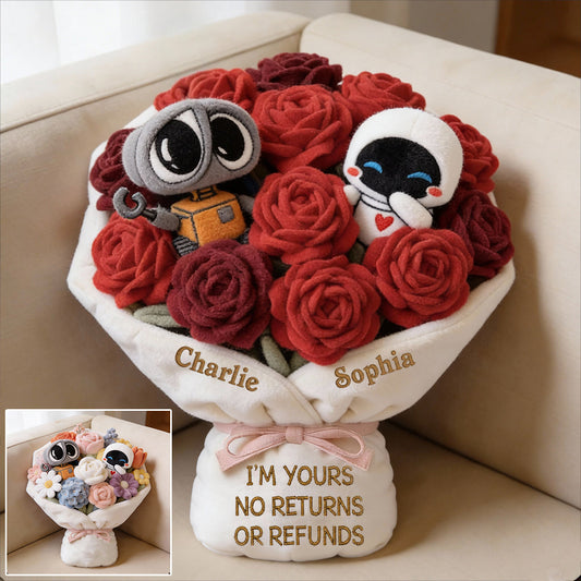 I'm Yours No Returns Or Refunds Robot Couple - Personalized Love Robot Faux Fur Shaped Pillow