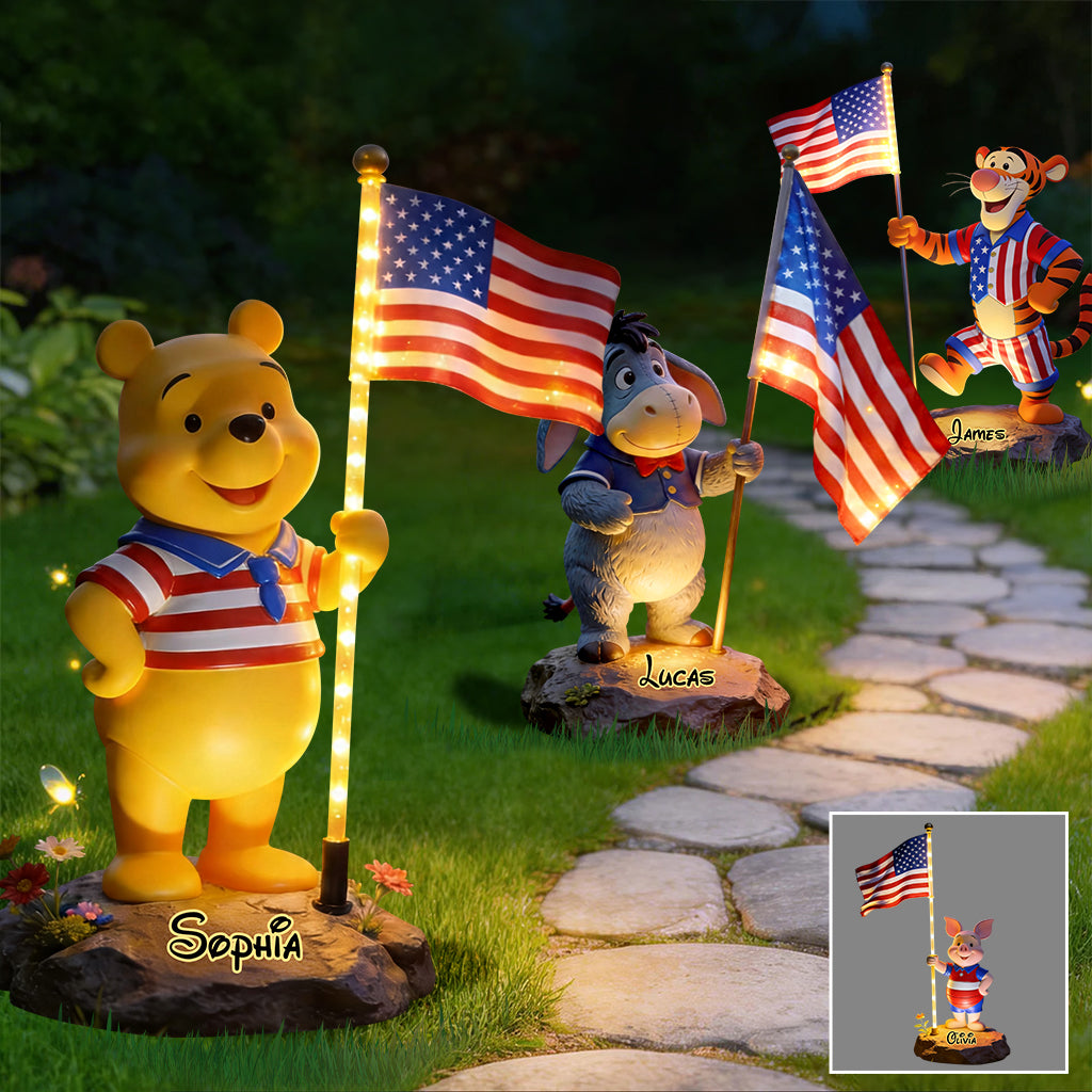 Celebrate 4th Of July - Personalized Yellow Bear Solar Acrylic Light