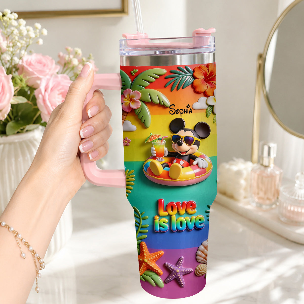 Love Is Love - Personalized LGBT Support Tumbler With Plush Charm