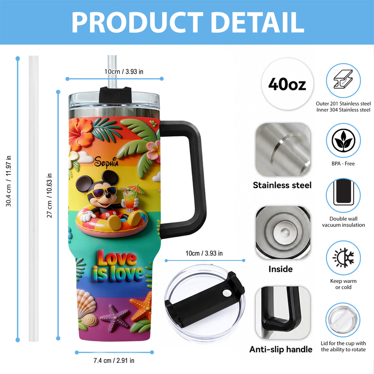 Love Is Love - Personalized LGBT Support Tumbler With Plush Charm