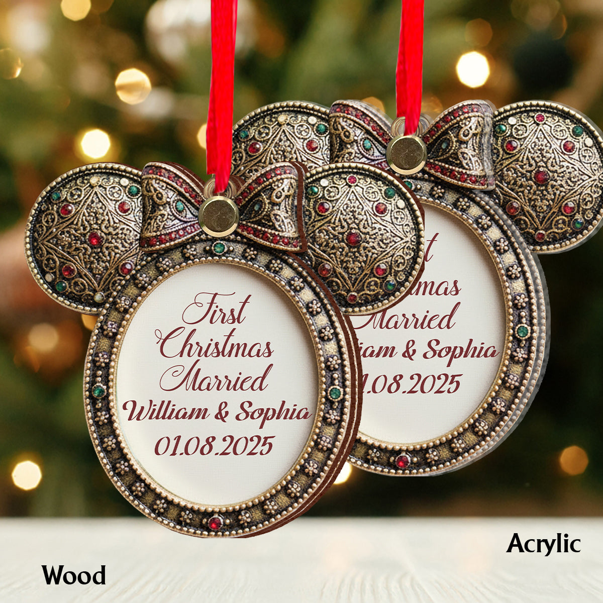 Our First Christmas Married - Personalized Mouse Flip Ornament