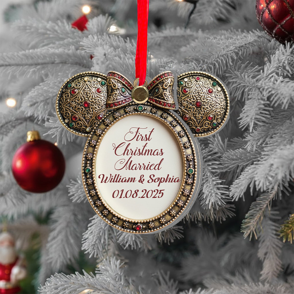 Our First Christmas Married - Personalized Mouse Flip Ornament